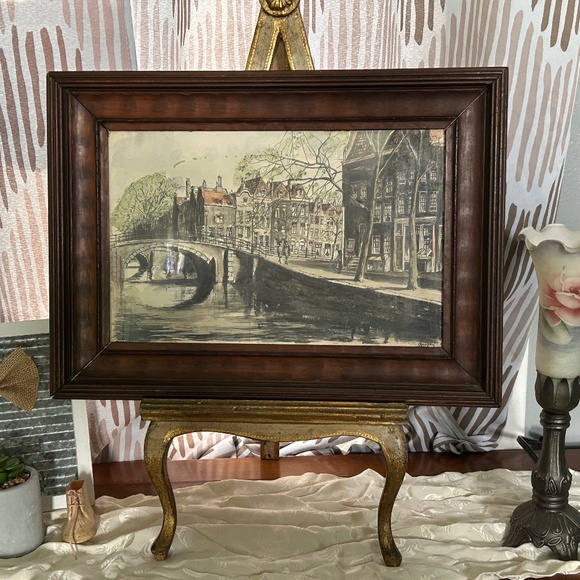 Louis Landre Other - Antique Water Color Artist Signed Depicting Amsterdam Germany Architecture